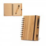 DICKENS A5. Caderno A5 espiral de capa dura em bambu, com p&aacute;ginas pautadas em papel 100% reciclado