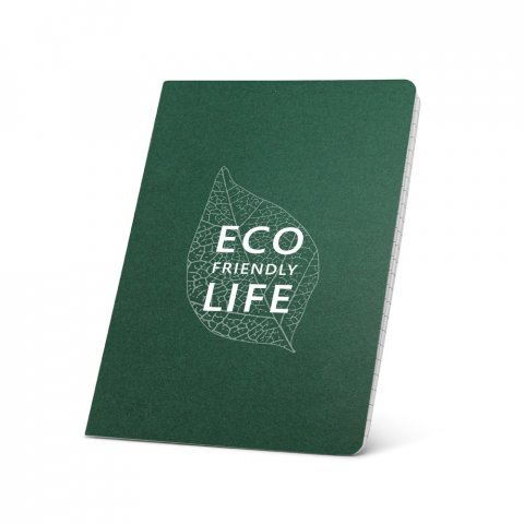 ECOWN. Caderno A5 de capa flex&iacute;vel em cart&atilde;o kraft 100% reciclado, com p&aacute;ginas pautadas recicladas - Verde escuro