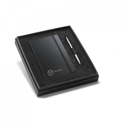 GULLAR. Kit de caderno A5 e caneta esferogr&aacute;fica em cart&atilde;o e alum&iacute;nio - Preto