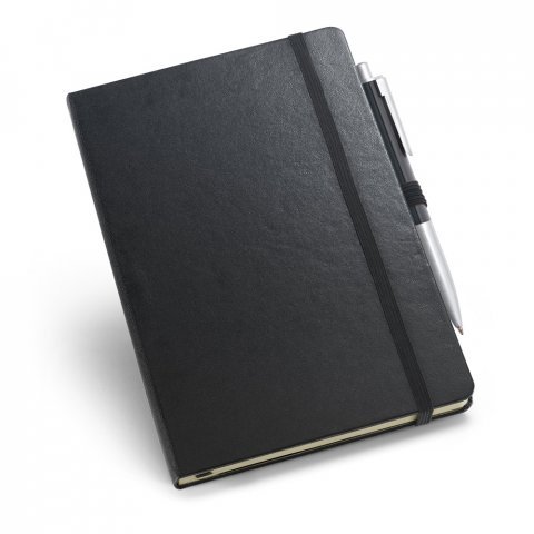 GULLAR. Kit de caderno A5 e caneta esferogr&aacute;fica em cart&atilde;o e alum&iacute;nio - Preto