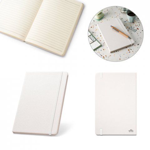 MONDRIAN. Caderno A5 de capa dura em poli&eacute;ster 100% reciclado, com tratamento antibacteriano e p&aacute;ginas pautadas