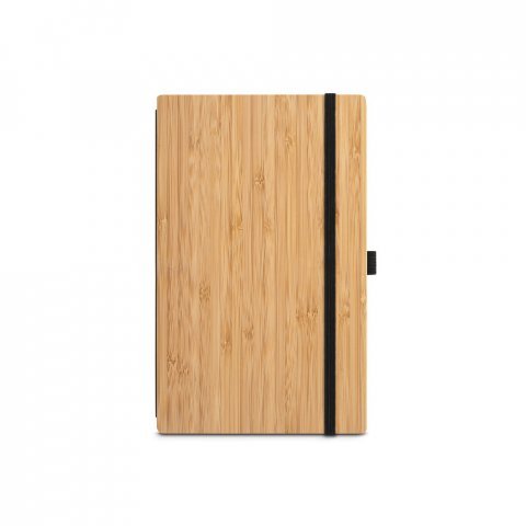 BUARQUE A5. Caderno A5 de capa e contracapa em placa de bambu e lombada em PET 100% reciclado, com p&aacute;ginas pautadas recicladas - Preto
