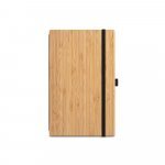 BUARQUE A5. Caderno A5 de capa e contracapa em placa de bambu e lombada em PET 100% reciclado, com p&aacute;ginas pautadas recicladas - Preto