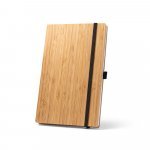 BUARQUE A5. Caderno A5 de capa e contracapa em placa de bambu e lombada em PET 100% reciclado, com p&aacute;ginas pautadas recicladas - Preto