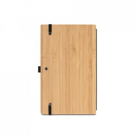 BUARQUE POCKET. Caderno de bolso com capa e contracapa em placa de bambu e lombada em poli&eacute;ster 100% reciclado, com p&aacute;ginas lisas recicladas - Preto