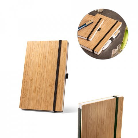 BUARQUE POCKET. Caderno de bolso com capa e contracapa em placa de bambu e lombada em poli&eacute;ster 100% reciclado, com p&aacute;ginas lisas recicladas