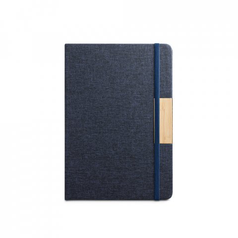 M&Aacute;RQUEZ. Caderno A5 de capa dura em tecido PET 100% reciclado, com p&aacute;ginas pautadas recicladas - Azul marinho