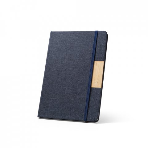 M&Aacute;RQUEZ. Caderno A5 de capa dura em tecido PET 100% reciclado, com p&aacute;ginas pautadas recicladas - Azul marinho