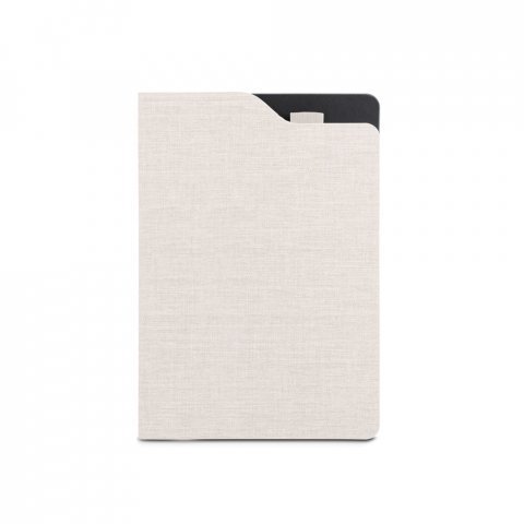 LOBATO. Caderno A5 de capa dura em tecido PET 100% reciclado, com p&aacute;ginas pautadas recicladas - Bege