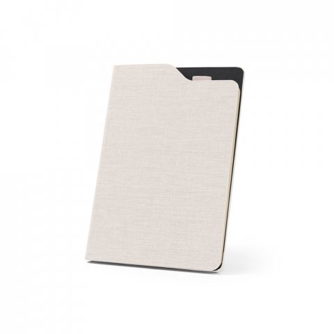 LOBATO. Caderno A5 de capa dura em tecido PET 100% reciclado, com p&aacute;ginas pautadas recicladas - Bege
