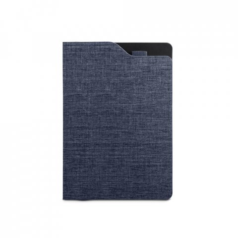 LOBATO. Caderno A5 de capa dura em tecido PET 100% reciclado, com p&aacute;ginas pautadas recicladas - Azul marinho