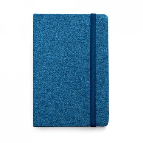 HUGO. Caderno A5 em tecido poli&eacute;ster com p&aacute;ginas pautadas - Azul