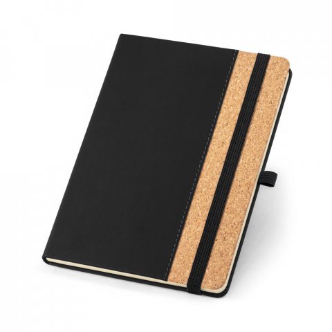 TORDO. Caderno A5 em corti&ccedil;a com p&aacute;ginas pautadas - Preto