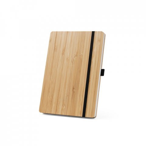 GAIMAN. Conjunto de caderno A5 em bambu com p&aacute;ginas pautadas e caneta esferogr&aacute;fica em bambu - Preto