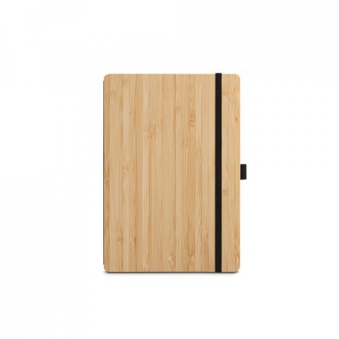 GAIMAN. Conjunto de caderno A5 em bambu com p&aacute;ginas pautadas e caneta esferogr&aacute;fica em bambu - Preto