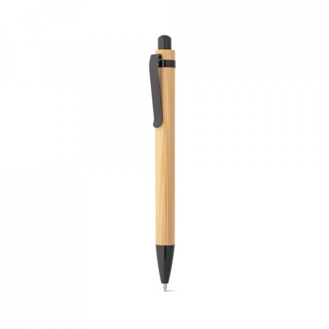 GAIMAN. Conjunto de caderno A5 em bambu com p&aacute;ginas pautadas e caneta esferogr&aacute;fica em bambu - Preto