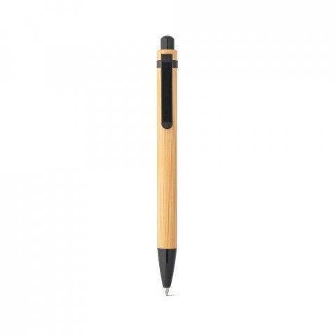 GAIMAN. Conjunto de caderno A5 em bambu com p&aacute;ginas pautadas e caneta esferogr&aacute;fica em bambu - Preto