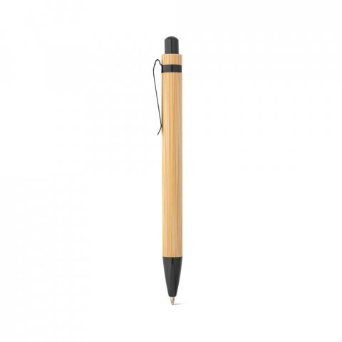 GAIMAN. Conjunto de caderno A5 em bambu com p&aacute;ginas pautadas e caneta esferogr&aacute;fica em bambu - Preto