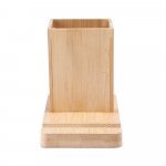 ERWIN. Conjunto de secret&aacute;ria com suporte para celular e copo, em bambu - Natural