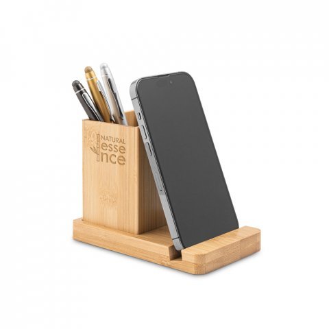 ERWIN. Conjunto de secret&aacute;ria com suporte para celular e copo, em bambu - Natural