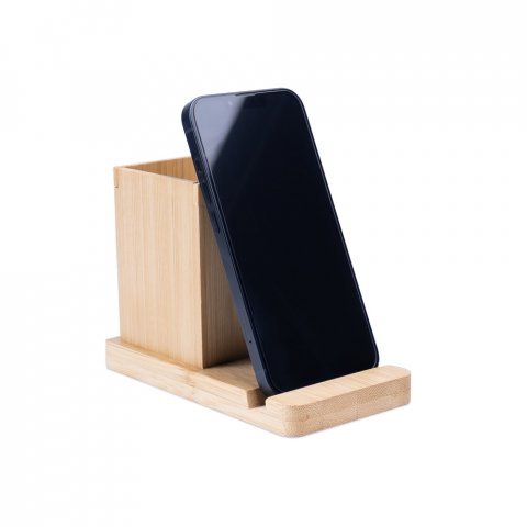 ERWIN. Conjunto de secret&aacute;ria com suporte para celular e copo, em bambu - Natural