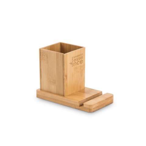 ERWIN. Conjunto de secret&aacute;ria com suporte para celular e copo, em bambu - Natural