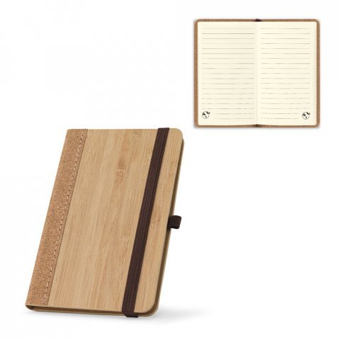 ORWELL POCKET. Caderno de bolso de capa dura em folha de bambu e corti&ccedil;a com p&aacute;ginas pautadas recicladas