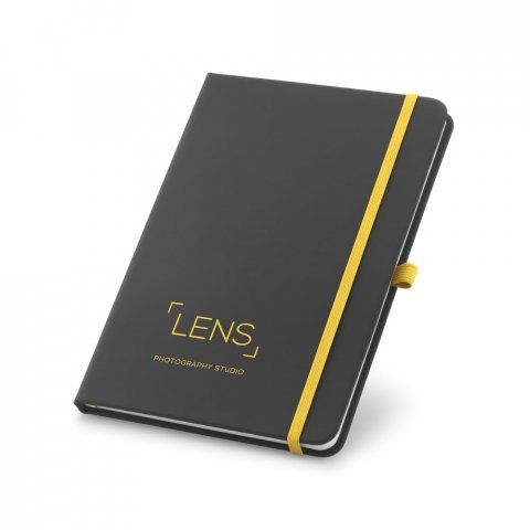 CORBIN. Caderno A5 de capa dura em c.sint&eacute;tico, com p&aacute;ginas pautadas - Amarelo