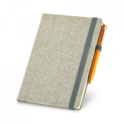 CARREY. Caderno A5 em canvas (poli&eacute;ster) com p&aacute;ginas lisas - Cinza