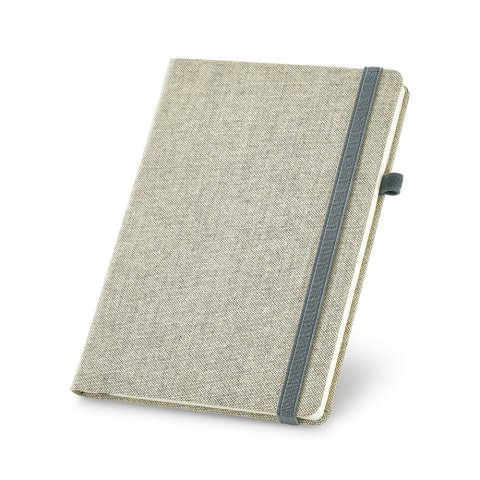 CARREY. Caderno A5 em canvas (poli&eacute;ster) com p&aacute;ginas lisas - Cinza