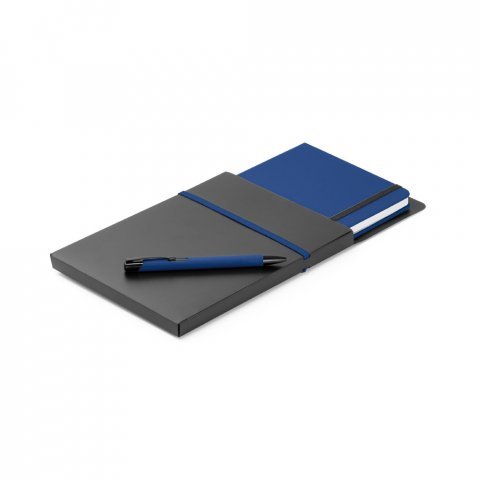 SHAW. Conjunto de caderno A5 e caneta esferogr&aacute;fica com escrita em azul - Azul royal