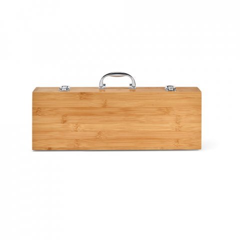 BOTTURA. Kit churrasco em estojo de bambu com 6 pe&ccedil;as em a&ccedil;o inox e bambu - Natural