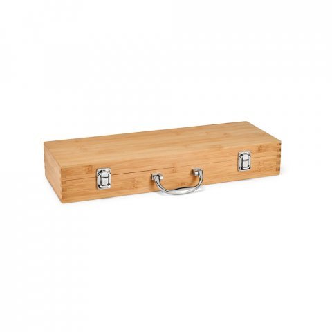 BOTTURA. Kit churrasco em estojo de bambu com 6 pe&ccedil;as em a&ccedil;o inox e bambu - Natural