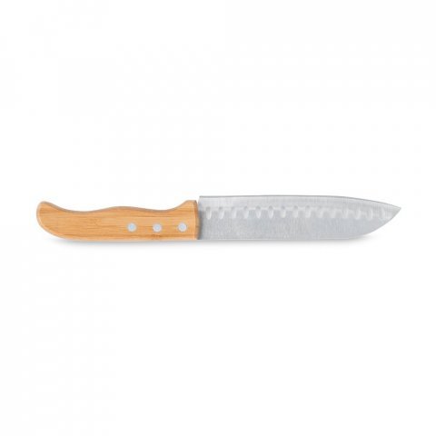 BOTTURA. Kit churrasco em estojo de bambu com 6 pe&ccedil;as em a&ccedil;o inox e bambu - Natural