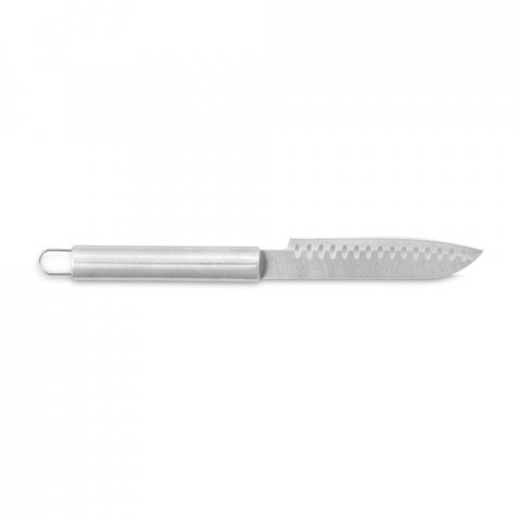 MACE. Kit churrasco em estojo de alum&iacute;nio com luva de cozinha em poli&eacute;ster e 6 utens&iacute;lios em a&ccedil;o inox - Cromado satinado