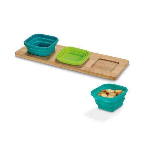 PICKLED. Base de mesa  em bambu com 3 potes em silicone - Sortido