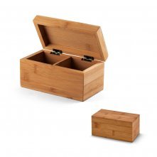 VERBENA. Caixa de ch&aacute;s em bambu com 2 compartimentos e fecho com &iacute;m&atilde;
