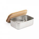 SHINO. Lancheira. Marmita em a&ccedil;o inox e tampa em bambu 800 mL - Natural
