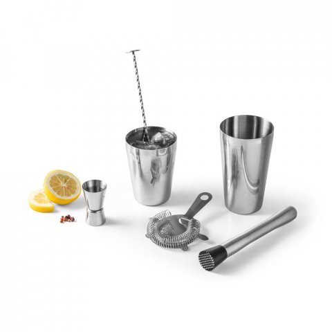 BRAMBLE. Set de coquetel com 6 pe&ccedil;as em a&ccedil;o inox - Cromado