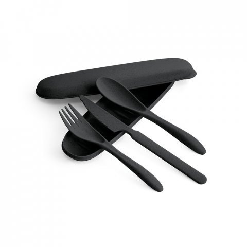 TAHINI. Conjunto de 3 talheres em fibra de bambu (60%) e PP (40%) - Preto