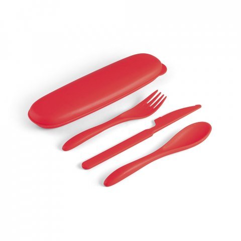 TAHINI. Conjunto de 3 talheres em fibra de bambu (60%) e PP (40%) - Vermelho