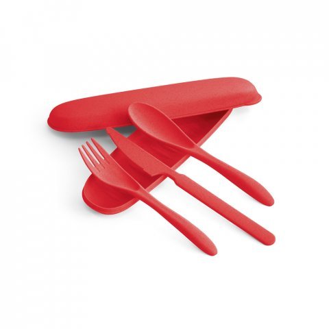 TAHINI. Conjunto de 3 talheres em fibra de bambu (60%) e PP (40%) - Vermelho