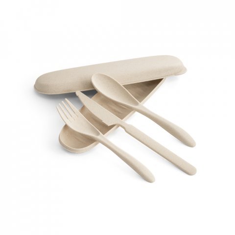 TAHINI. Conjunto de 3 talheres em fibra de bambu (60%) e PP (40%) - Natural claro