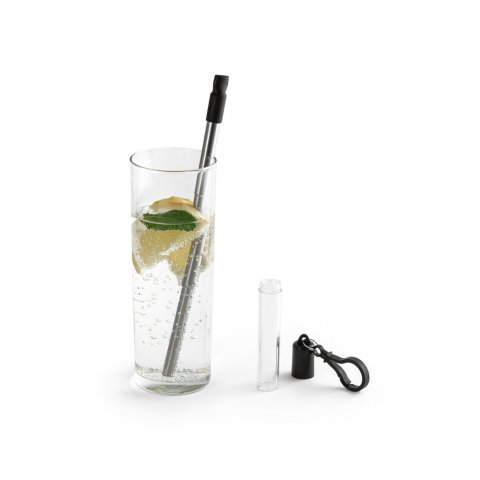 ZAMBA. Conjunto de canudo em a&ccedil;o inox e escova de limpeza - Preto