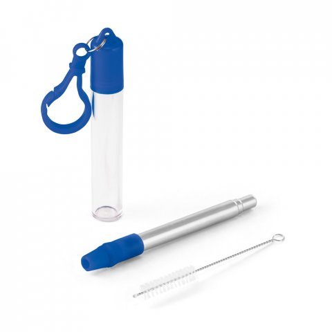ZAMBA. Conjunto de canudo em a&ccedil;o inox e escova de limpeza - Azul