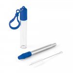 ZAMBA. Conjunto de canudo em a&ccedil;o inox e escova de limpeza - Azul
