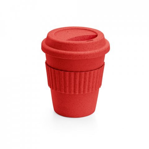 CUPPA. Copo de viagem em fibra de bambu (60%) e PP (40%) com tampa - Vermelho
