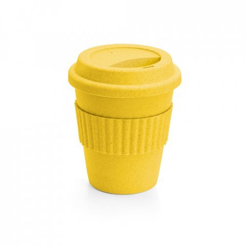 CUPPA. Copo de viagem em fibra de bambu (60%) e PP (40%) com tampa - Amarelo
