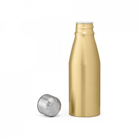 BEANE. Squeeze em alum&iacute;nio com tampa em a&ccedil;o inox (500 mL) - Dourado satinado