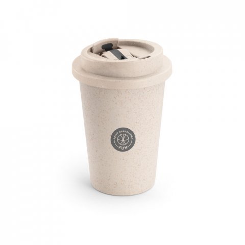 TOFFA. Copo de viagem em fibra de bambu (60%) e PP (40%) com tampa flip top (380 mL) - Natural claro